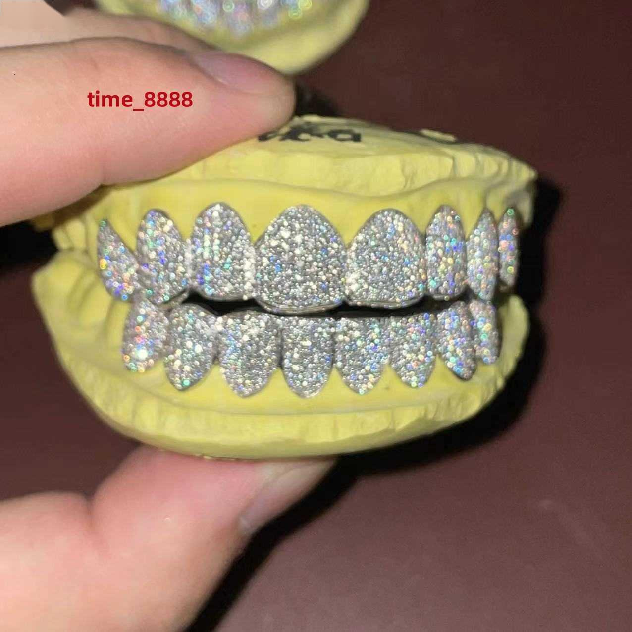 Iced Out Grillz straight zigzag micro hand setting VVS D color Moissanite fully Diamonds Teeth Grillz