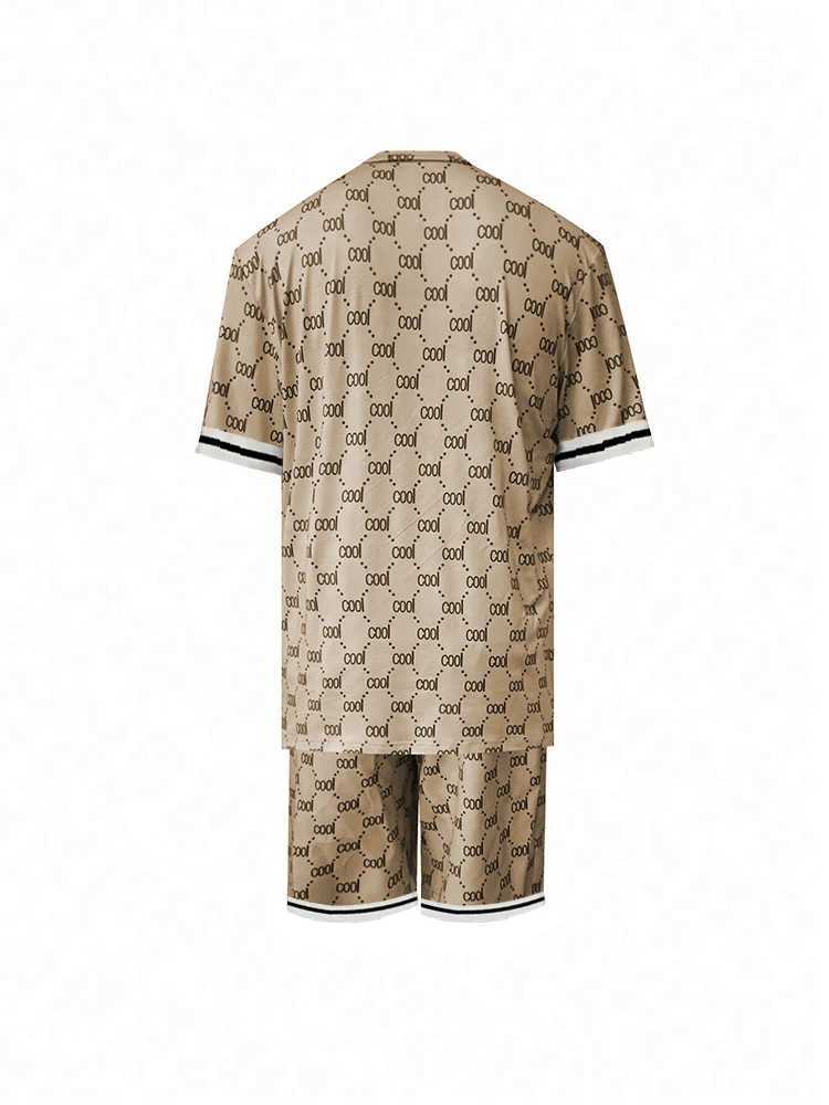 Casual mens fashion letter print color round neck short sleeved personalized trend two-piece clothingXJ250326