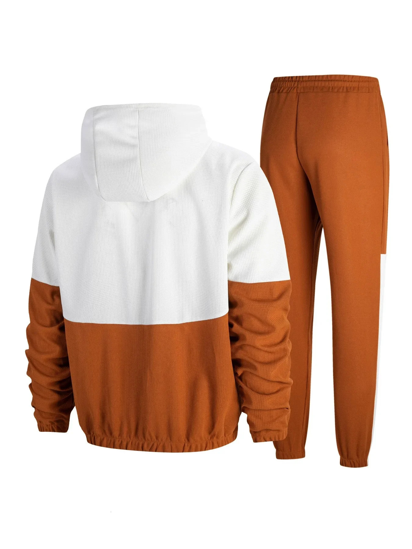 Mens spring and autumn hoodie with double pockets waffle cookies color matching jacket casual sports Trouser set sportswear 250327