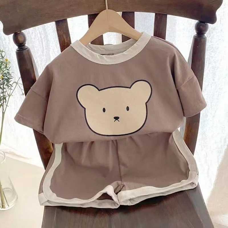 2PCS childrens clothing fashion set childrens summer cotton T-shirt boys and girls short sleeved childrens clothingT250327