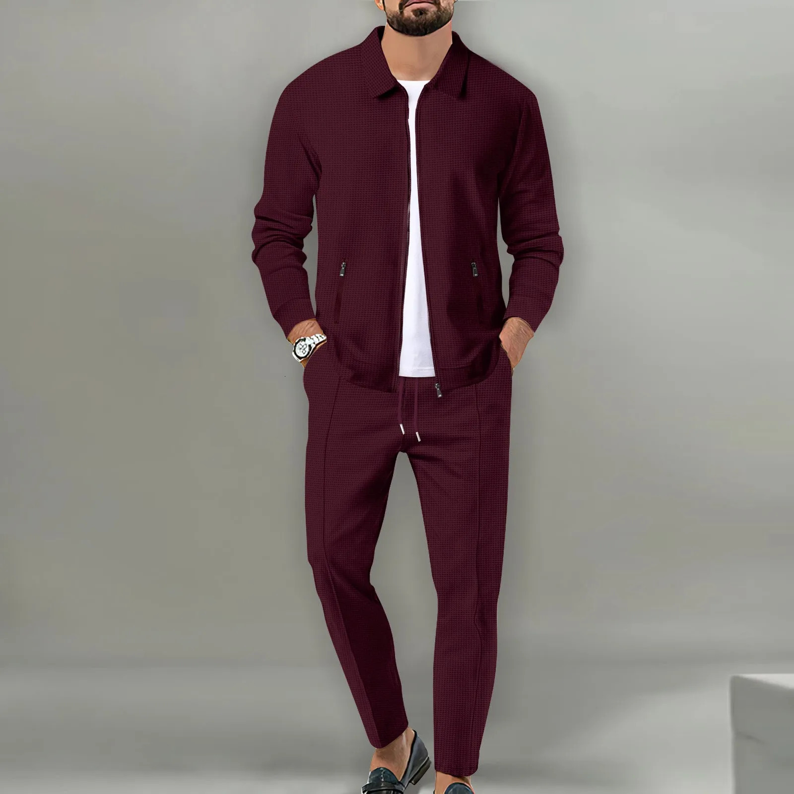 Spring and Autumn Sports Mens Fashion Solid Color Jacket Two Sets of Casual Sportswear 250327