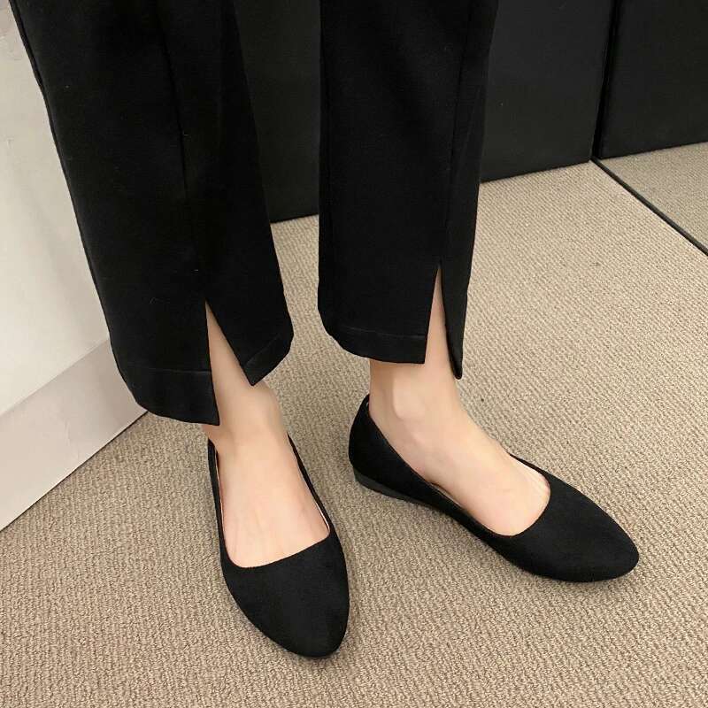 Plus Size 35-42 Women Slip on Candy Color Woman Boat Shoes Black Faux Suede Ladies Ballet Flats