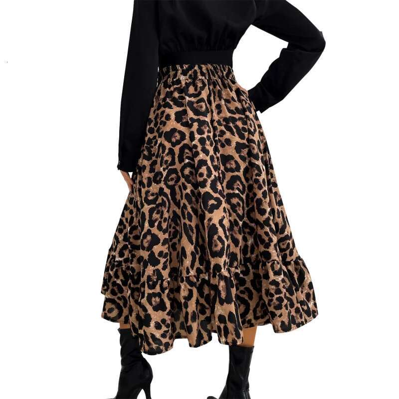 Dongdumaoyi Elegante Midi Rok Voor Dames Minimalistische Mode Slim Fit A Lijn Met Luipaardprint Stijl B