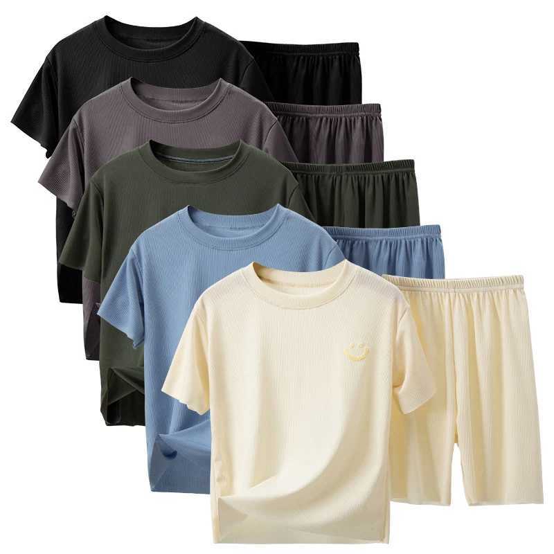 Childrens summer thin short sleeved ice silk set for boys and girls casual clown family clothing 2-piece setT250327