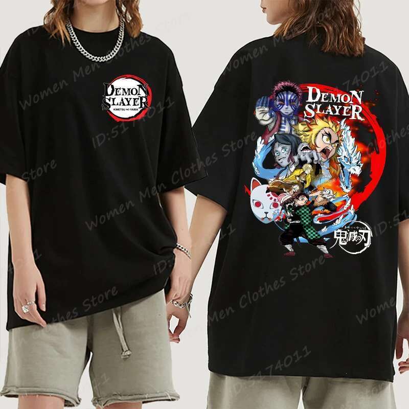 Super sized and fun anime demon killer pattern printed T-shirt, anime lover shirt, cool summer T-shirt for women, men's short sleeved T-shirt top