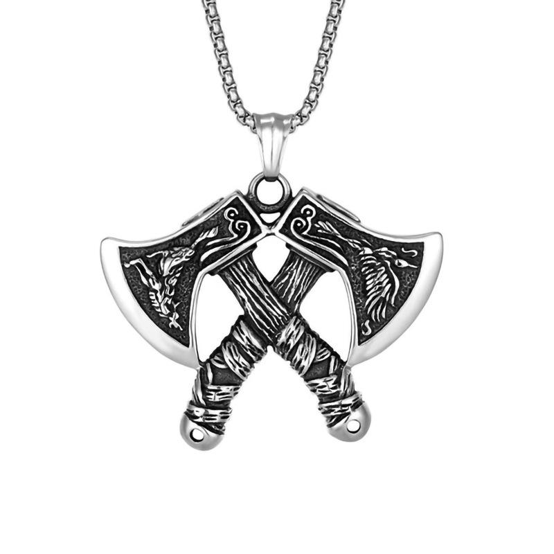 60cm Vintage Nordic Viking Axe Titanium Steel Necklace