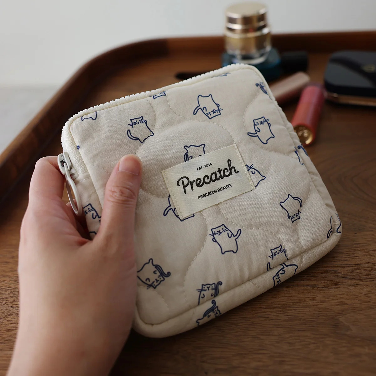 Sanitary pine bag cartoon handpainted cute square portable storage for girls body cosmetics 250326
