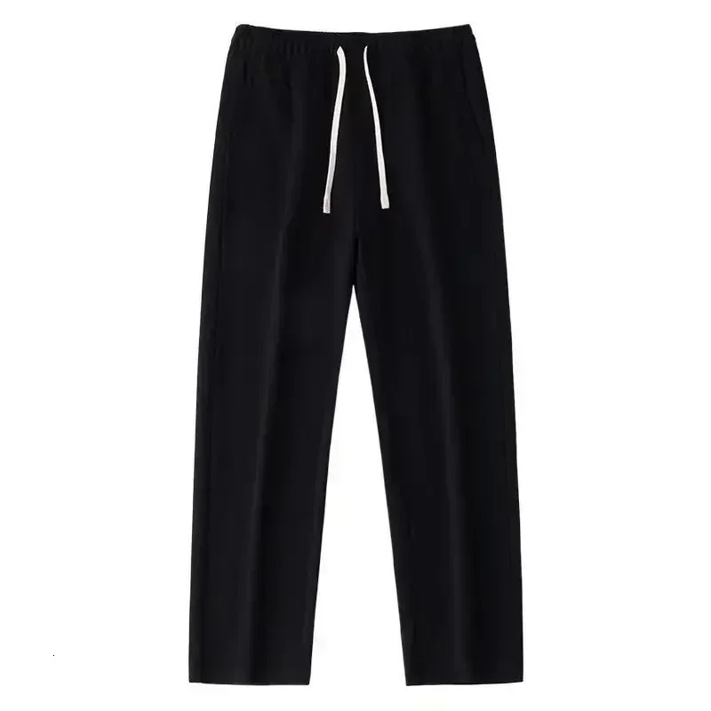 Loose straight casual pants elastic waist solid color drawstring sports menswomens bag retro 250327