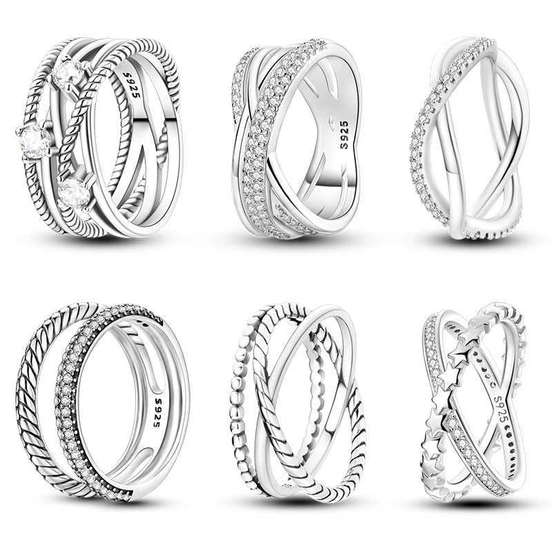 Anello Femminile 925 Linea Di Avvolgimento Con Zircone Argento Geometric Ringge…