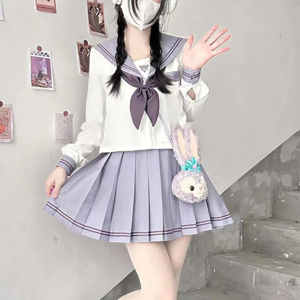 Japanese school uniform girl Jk sailor suit three sets of sexy pleated skiing Fukuku anime COS graduate clothing female 250326