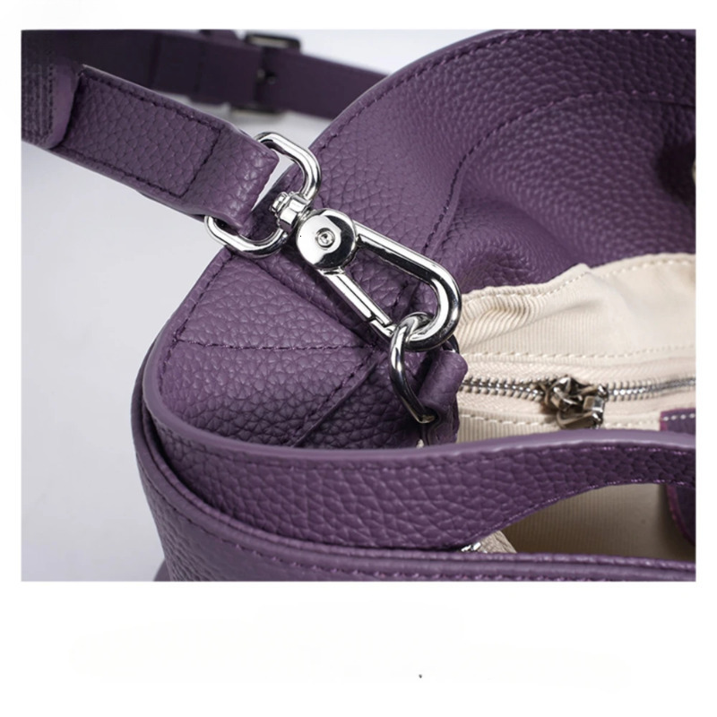 2025 New Spring Summer Simple Soft Bucket Tote Bag Small Purple Color 100% Real Cow Leather Women Handbag