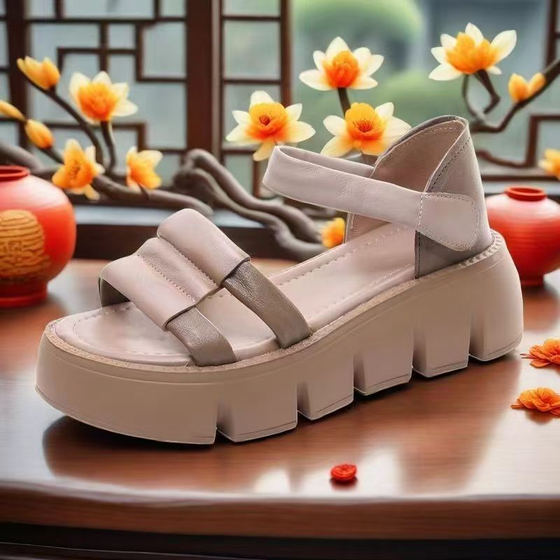 Sponge cake platform sandals summer fashion matching color foot massage outdoor anti-skid deodorant personality cool slippers