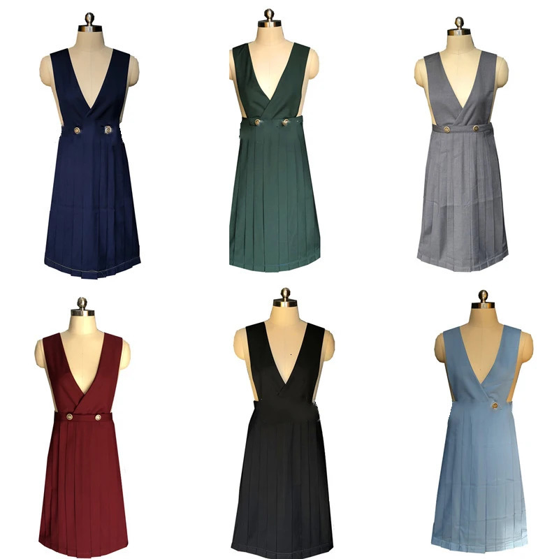 Japanese girl JK high school uniform long pleated student dress summer sleeveless Pinafore level suspended skiing 250326