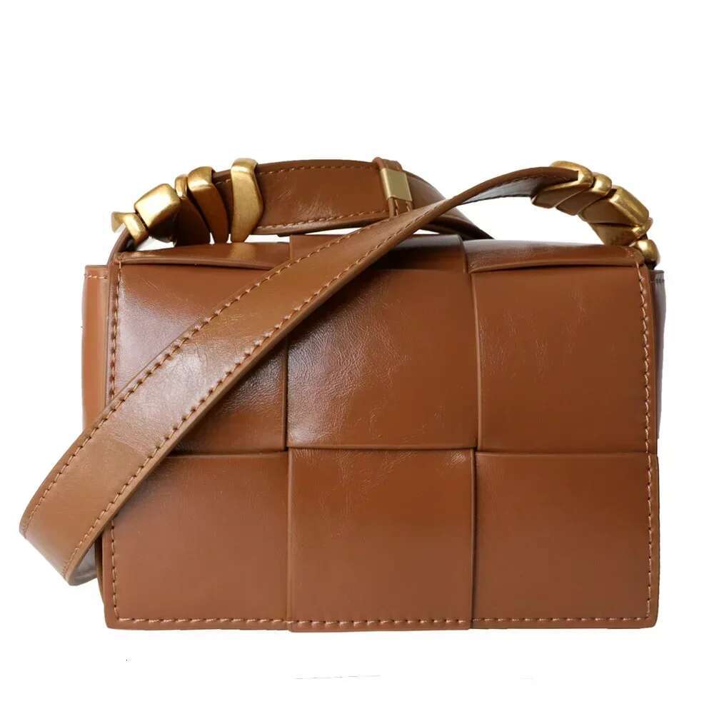 Women Small Square Genuine Leather Female Weaving Crossbody Bags Fashion Cowhide Ladies Shoulder Messenger Bag Sier Brown