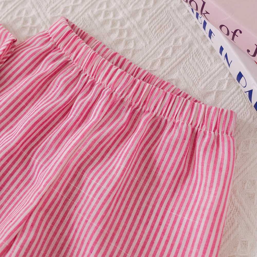 Humorous Bear Summer Girl Set Pink Vertical Stripe Bow Sleeveless Tank Top+Pants Two Piece Cute Childrens Clothing SetT250327