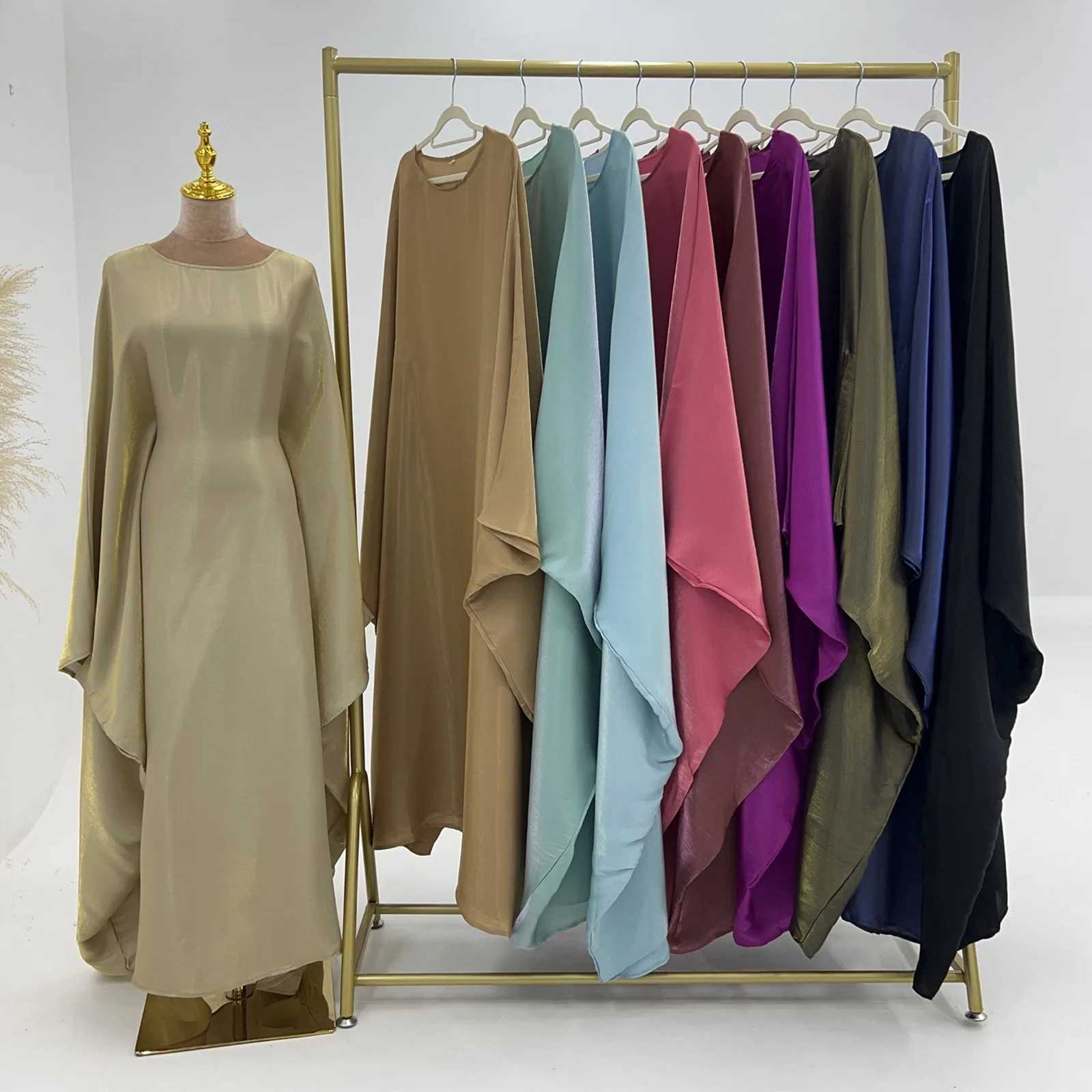 2025 Ramadan Satin Abaya Islam Muslim Summer Batwing Slve Maxi Dress Ka Abayas For Women Kaftan Robe Musulmane Femme Vestidos X2505141