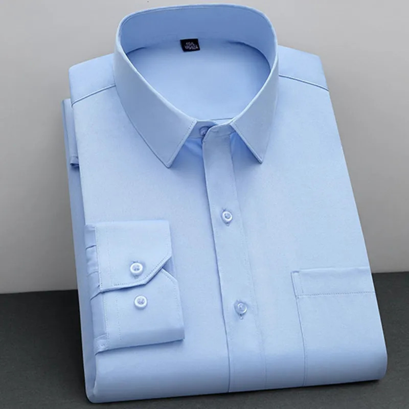 BAMBOOPLE Fashion Non Iron Leather Shirt Anti Wrinkle Classic Solid Business Casual Soft Mens Long Sleeve AEchoice 250326