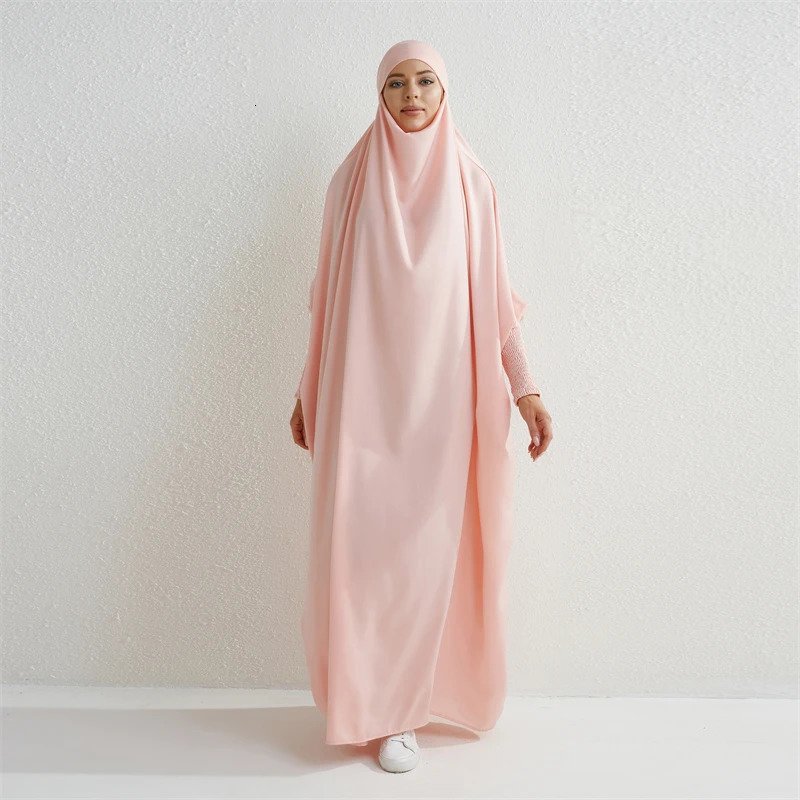 Abaya Hooded Smoking Sleeve One Piece Prayer Dress Womens Jilbab Islamic Clothing Dubai Saudi Black Robe Humility 250326