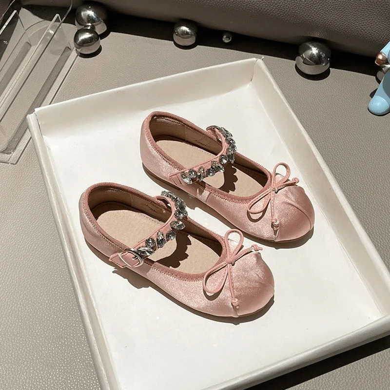 Fashion Baby Girl Princess Rhinestone Silk Shoes Infant Toddler Child Flat Ballet Dance Shoes Soft Shoes Party Performance Shoes 250326