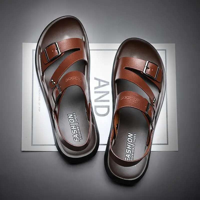 Fashion Comfortable Men's Sandals Solid Color Open Toe Mens Sandal New Slippers Beach for Male Leather Footwear