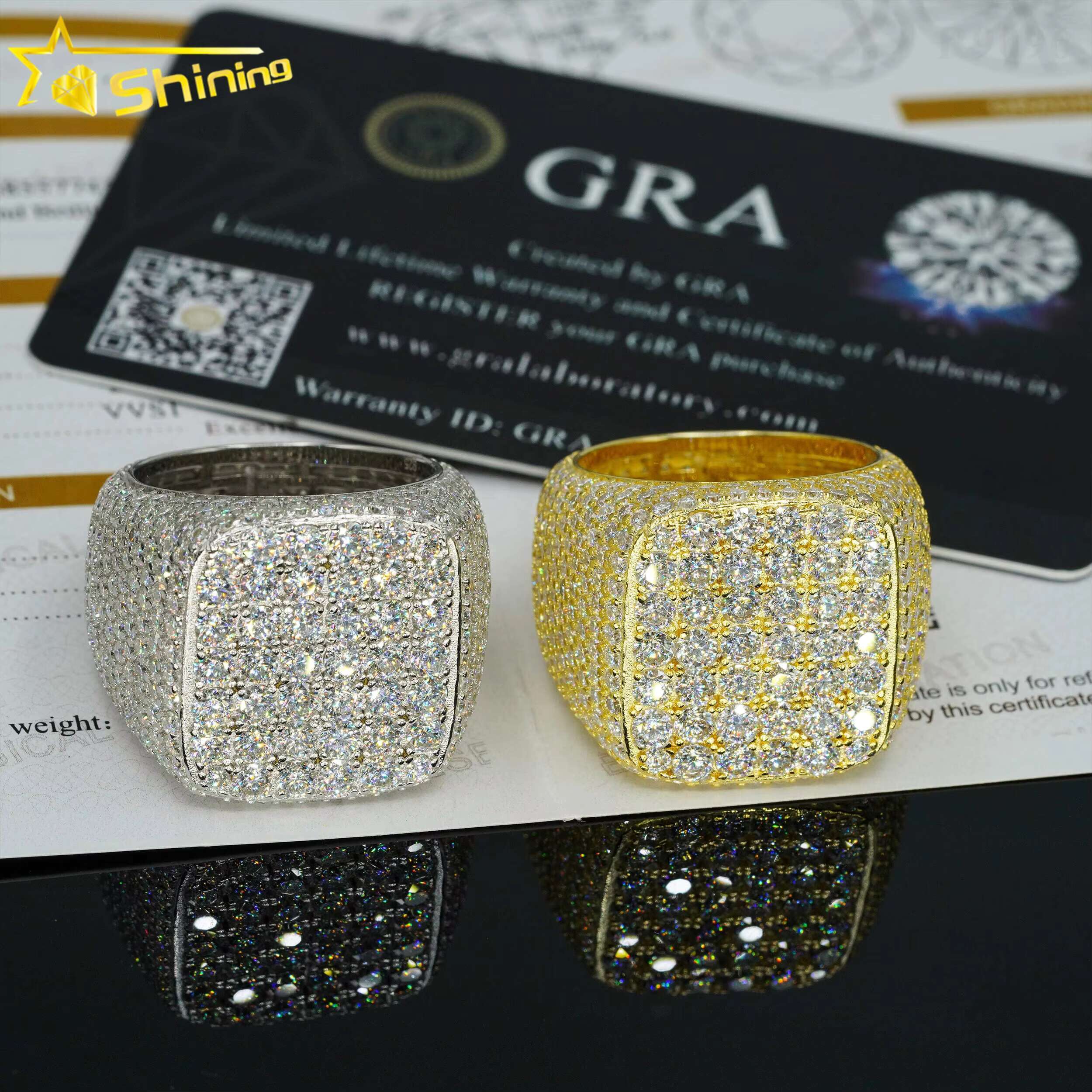 Hot Sell Luxury 925 Sterling Silver Fully Iced Out VVS Moissanite Ring Custom Hip Hop Moissanite Diamond Ring for Men