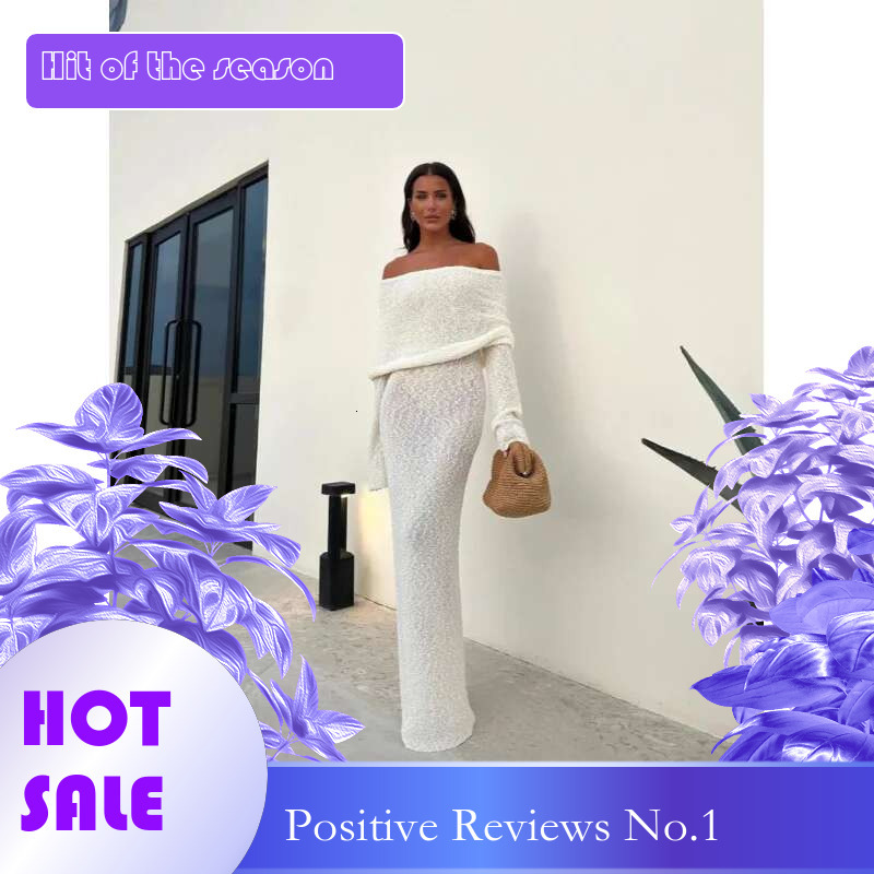 Dongdumaoyi Zomer Nieuwe Dames Off Shoulder Gebreide Jurk Slanke Effen Kleur Lange C