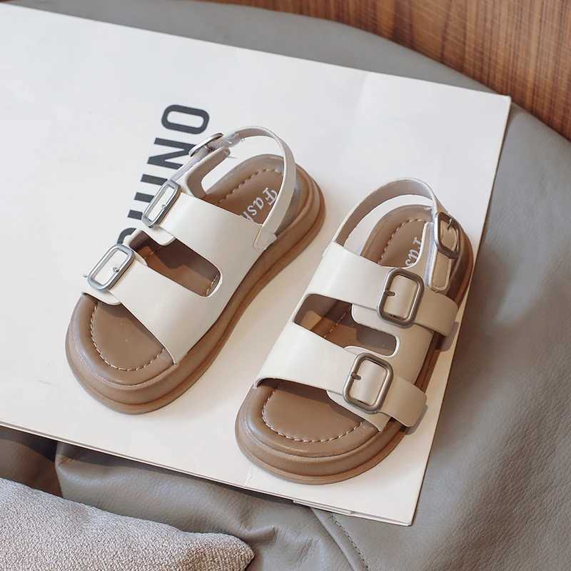 Slipper 2024 Summer Casual Round Toe Lightweight Buckle Walking Shoes for Preschool Girls Solid Color Comfortable Childrens Sandals S25326