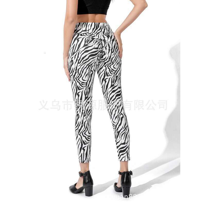 Women Yoga Pants Fashionable White Leopard Print Wrinkled Elastic High Waisted Yoga Pants With Leggings