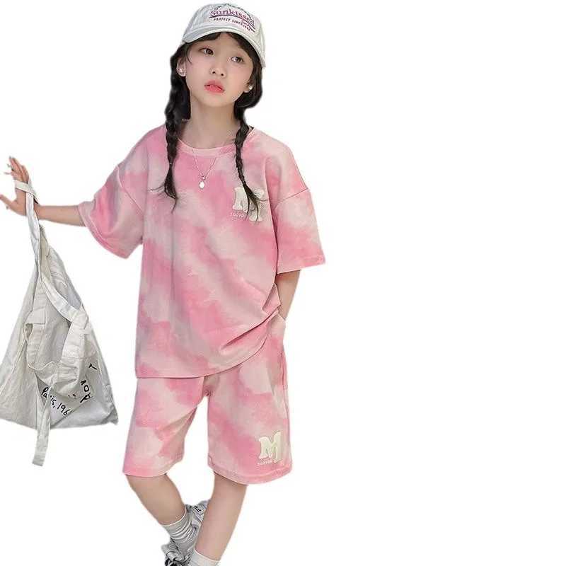 Girls summer set loose short sleeved top+shorts two-piece set fashionable printed design street style casual wearT250327