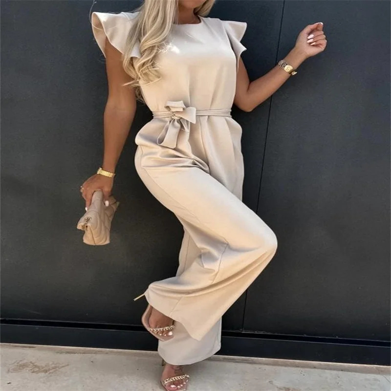 4 Summer European and American jumpsuit womens casual pants with ruffled edges 250326