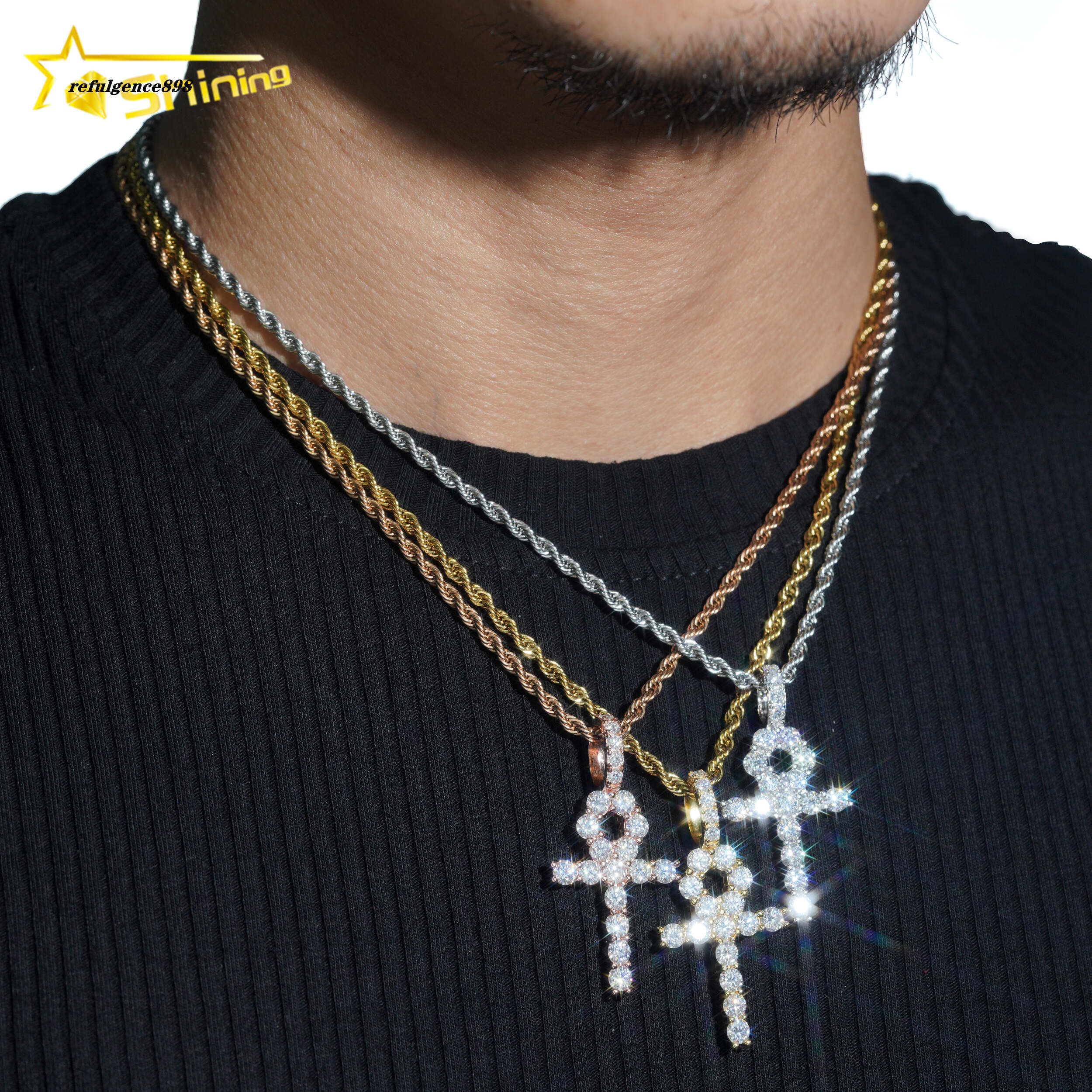 Fine Jewelry Dropshipping Iced Out VVS Moissanite Cross Pendant18K Gold Plated Sterling Silver Fashion Jewelry Pendants Charms