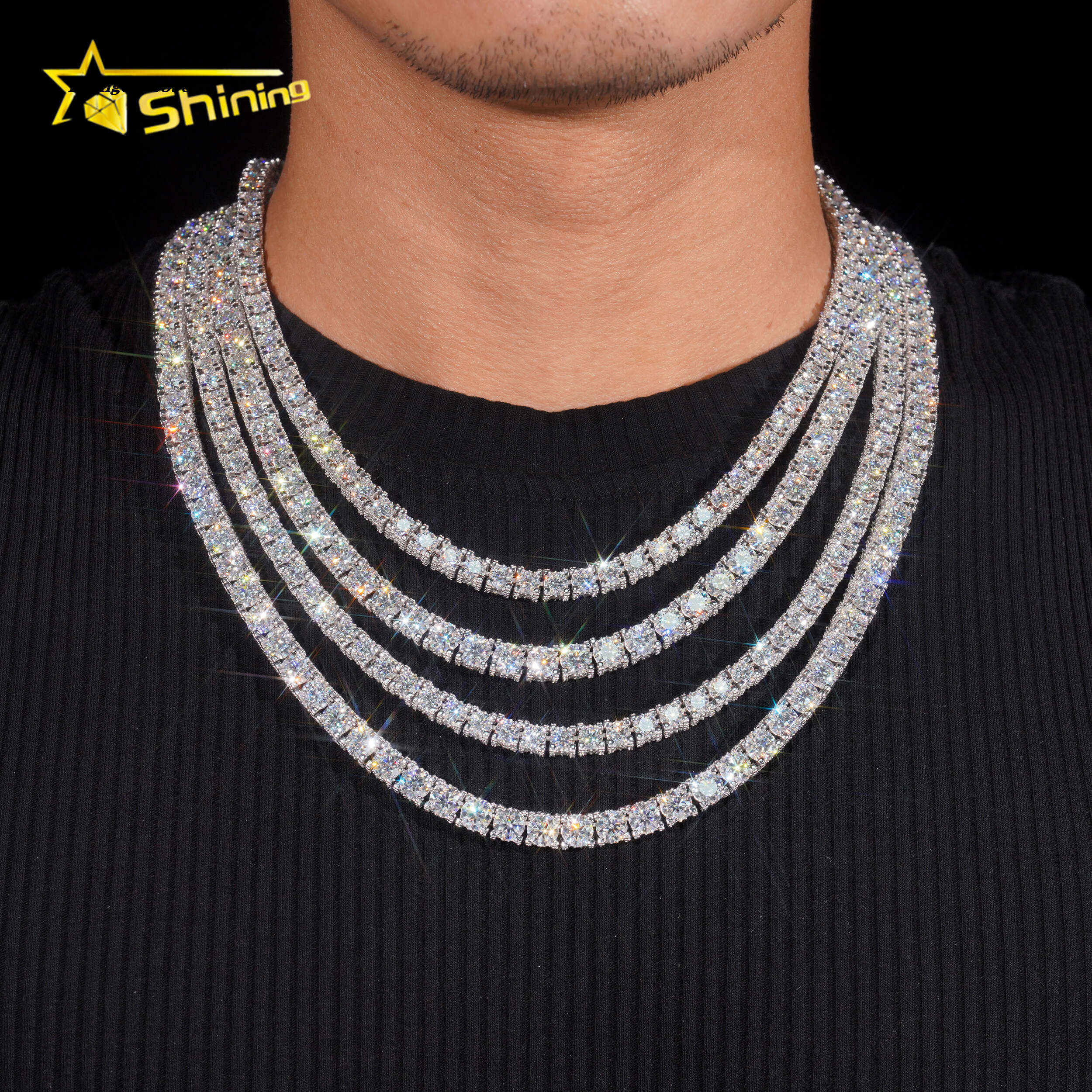RTS Factory Price Hip Hop 925 Sterling Silver 5mm 6.5mm VVS Diamond Necklace Fully Iced Out Moissanite Tennis Chain