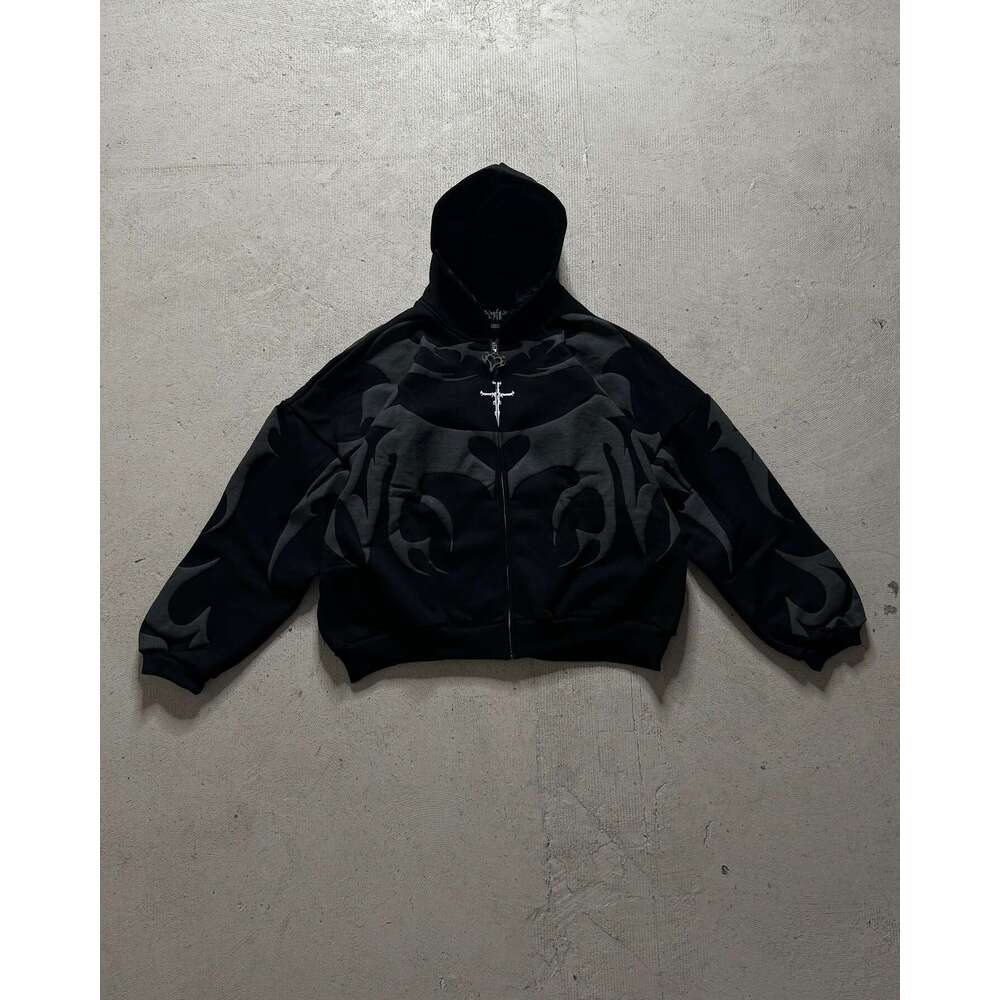 American Spring New Foam Printed Street Dark Harajuku Unisex Loose Zipper Hoodie gift for man