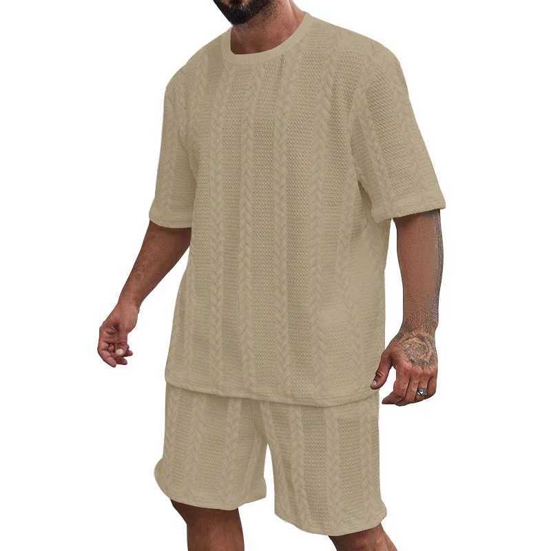 24 Knitted Solid Color Summer Casual Crew Collar Floral Short Sleeve Sportswear Mens WearXJ250326