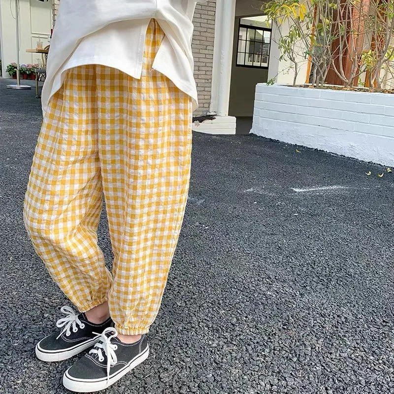 Spring and summer mosquito proof pants baby thin loose pure cotton plain worn as childrens fashionable sports casual 250325