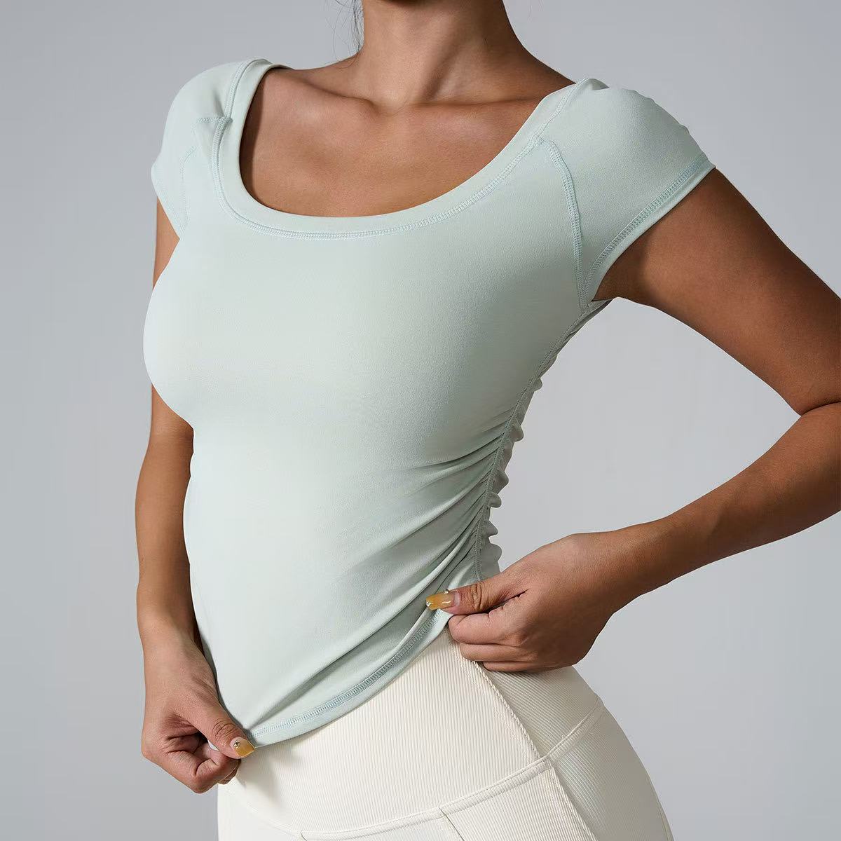 F1929 Women Yoga Short Sleeve Sports Shirts Tight Top Girl High T Shirt Elasticity Sport Tank Running Gym