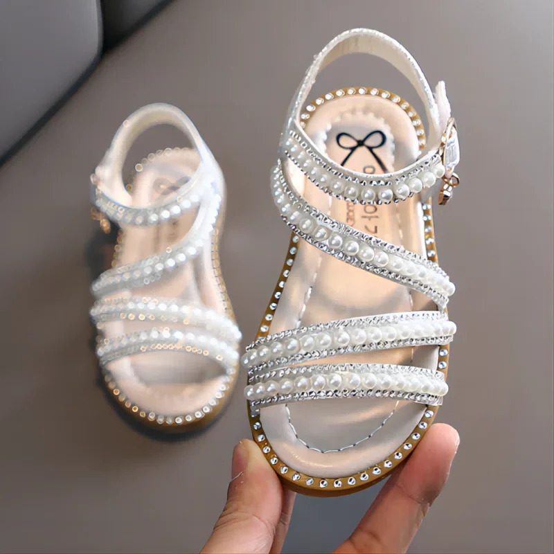 Girl Sandals Summer Fashion Kids Baby Girls Bling Rhinestone Princess Single Sandals For Little Big Girls Shoes 250326