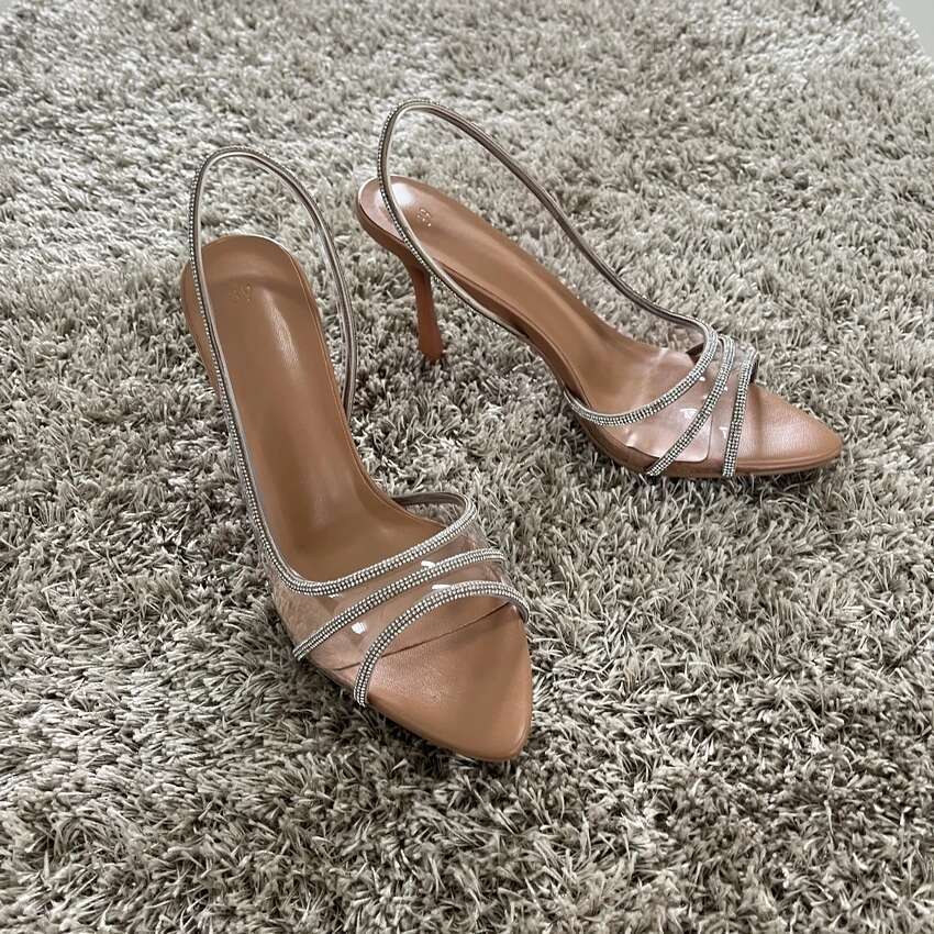 2023 Women Summer Rhie Sgback Pumps Office Lady Transparent Heeled Sandals Elegant Pointed Toe y High Heels