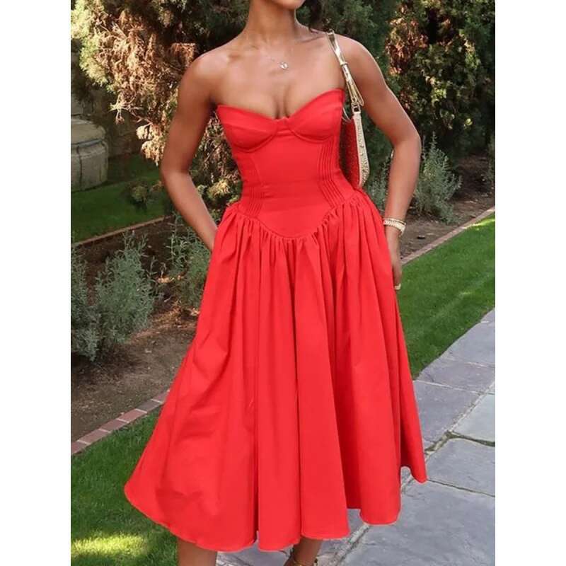 Dongdumaoyi Sexy Rode Buis Vrouwen Zomer Zoete En Pittige Stijl Hot Girl Rok Hoogwaardige Backless Midi Jurk Dameskleding C