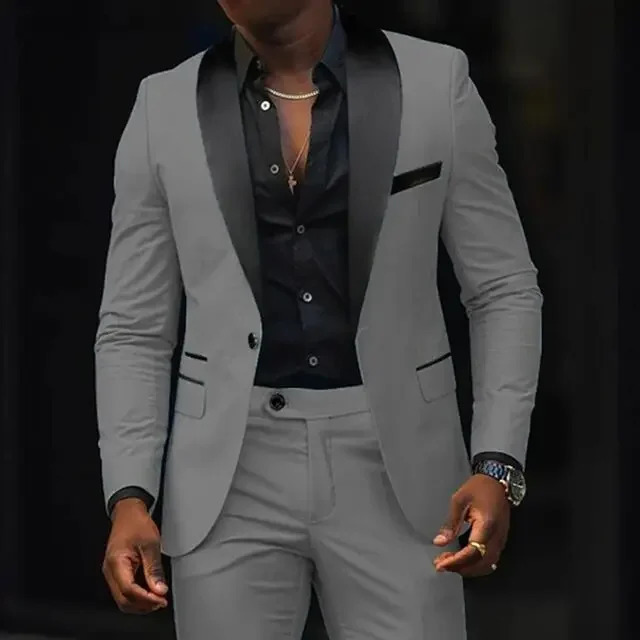 2 solid casual mens wedding dresses ultrathin fit shawl lapel jacket pants n party dance ball set business suit 250326