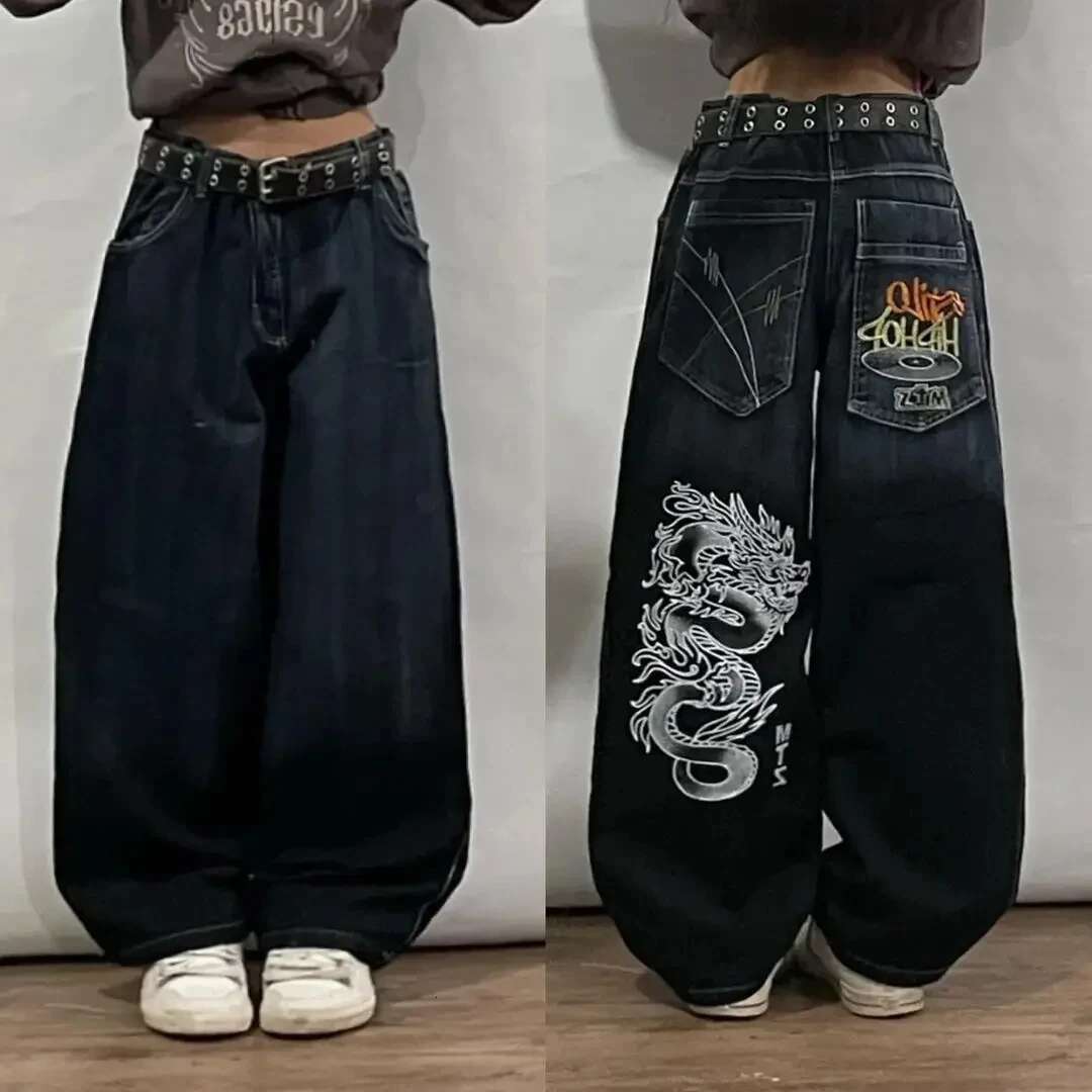 American Fashion Trend Joker Pattern Embroidered Loose Women Street Y2k New Hip Hop Oversized Wide-Leg Pants Unisex Jeans
