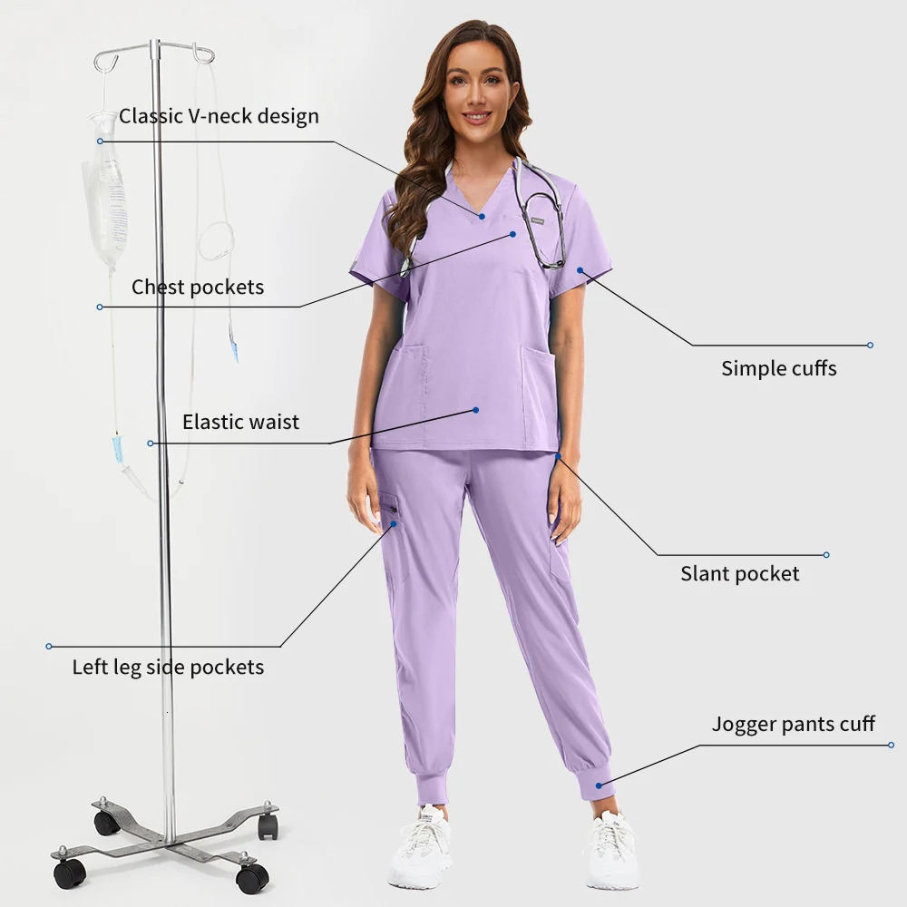 Short sleeved dental uniform beauty salon spa workwear womens health nurse scrub top doctor 250326
