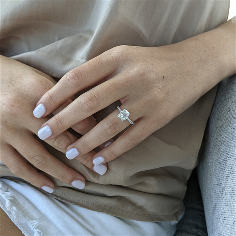 Jewelry 14K White Solid Real Gold Lab Diamond Engagement Ring 2.0 Carat Elongated Cushion E VS1 Wedding Half Pave Set Womens Wedding Ring