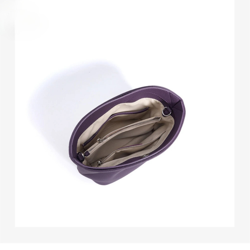 2025 New Spring Summer Simple Soft Bucket Tote Bag Small Purple Color 100% Real Cow Leather Women Handbag