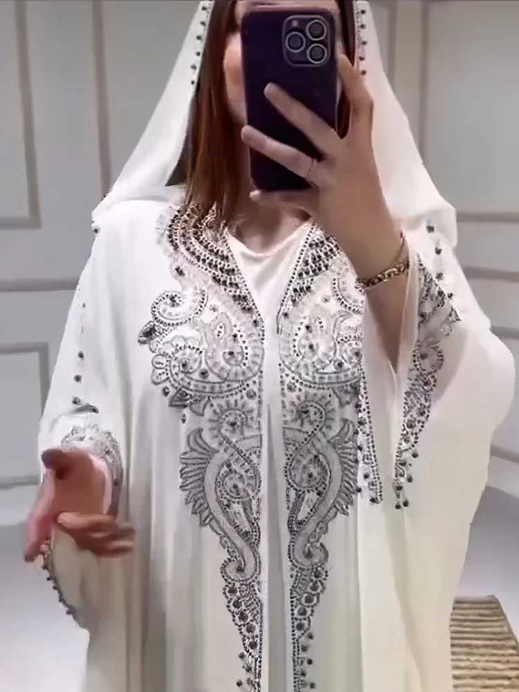 Eid al Fitr womens hooded Abaya 2-piece diamond Jalabiya Moroccan party dress Dubai Abayas Kaftan Vestido long dress X250327