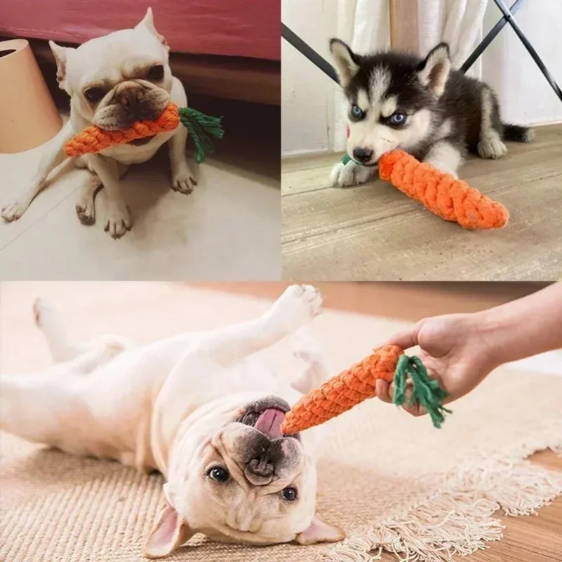 Dog Bite Rope Pet Dog Carrot Toys Cartoon Chew Toys Durable Braided Bite Resistant Puppy Molar Cleaning Teeth Cotton Rope