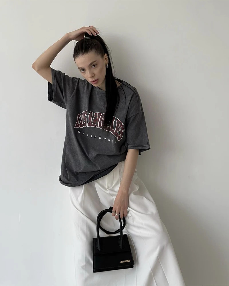 Blessyuki highquality acid washed printed Tshirt for women plus size retro street style mineral girls y top Y2k 250326