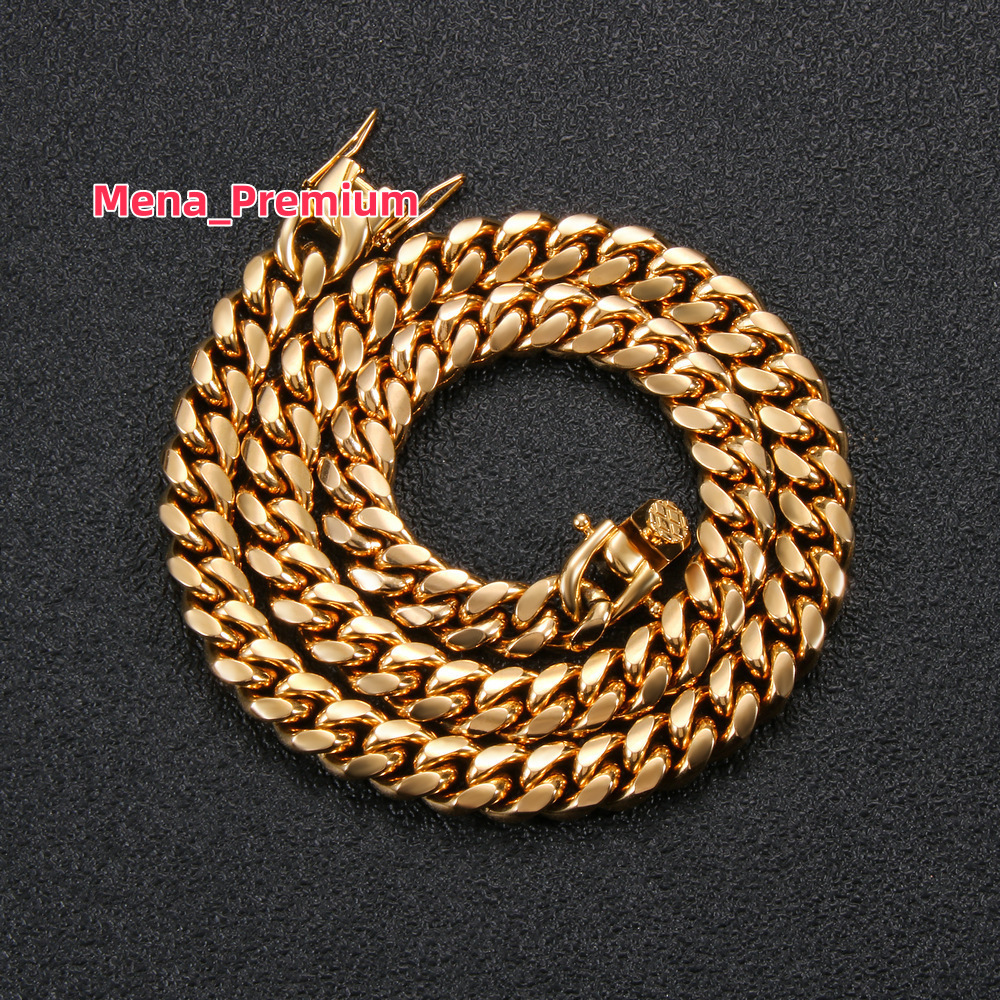 Factory Price 8/10/12/14mm 18k Gold Stainless Steel Cuban Chain Necklace for Women Fashion Jewelry With Dragon Lock Clasp
