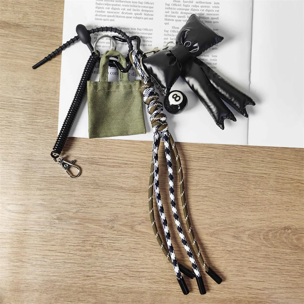 Ins Wind black Green series billiards Key Chain bowknot Backpack pendant250325
