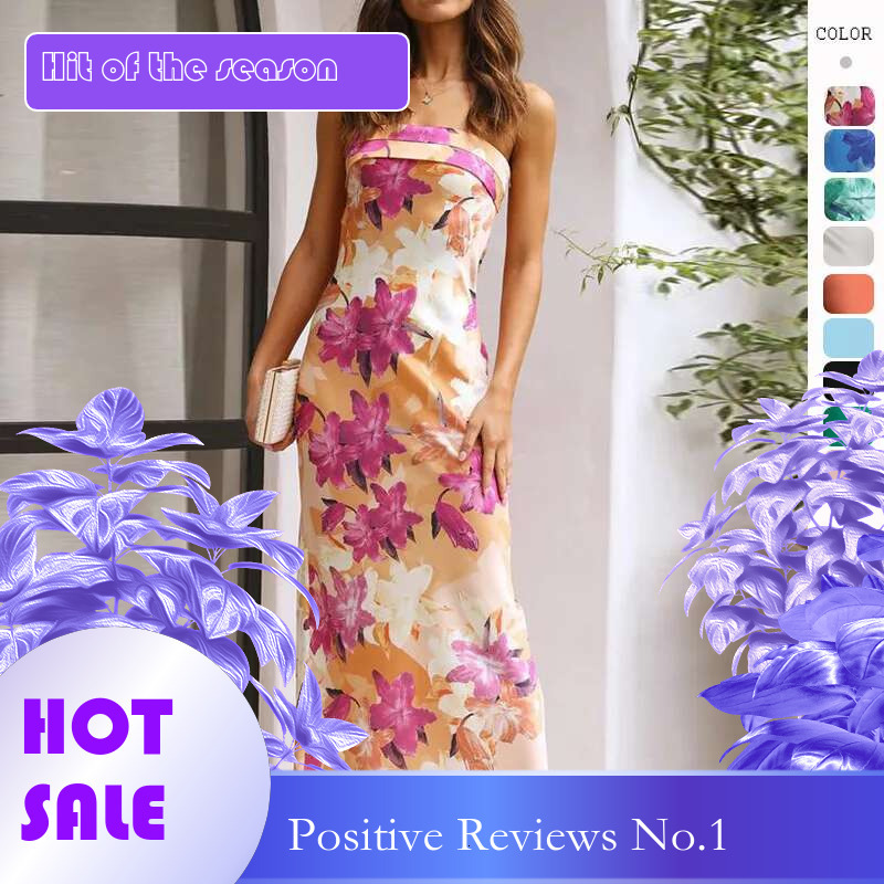Dongdumaoyi Lente Zomer Nieuwe Elegante Socialite Satijnen Backless Bustier Print Damesjurk